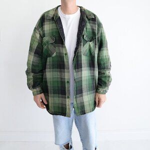 Vintage Basic Editions Green Black Plaid Tartan Quilt Lined Outdoor Shacket 3X